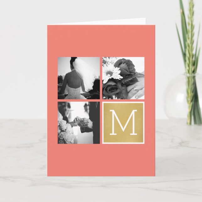Create Your Own Wedding Photo Collage Monogram Note Card (Front)