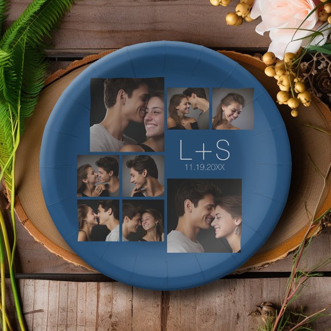 Create Your Own Wedding Photo Collage Monogram Paper Plates (Personalized Wedding and Anniversary Party Plates)