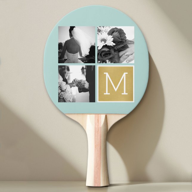 Create Your Own Wedding Photo Collage Monogram Ping-Pong Paddle (Custom Pin Pong Paddle with Photo Collage)