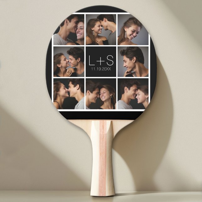Create Your Own Wedding Photo Collage Monogram Ping-Pong Paddle (Custom Pin Pong Paddle with Photo Collage)