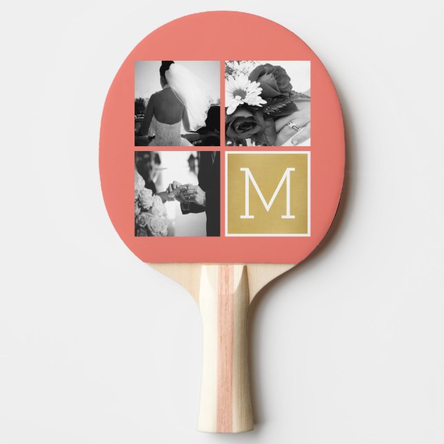 Create Your Own Wedding Photo Collage Monogram Ping-Pong Paddle (Front)
