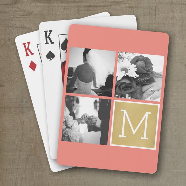 Create Your Own Wedding Photo Collage Monogram Poker Cards (Wedding and Anniversary Playing Cards - Personalize with your photo and information)
