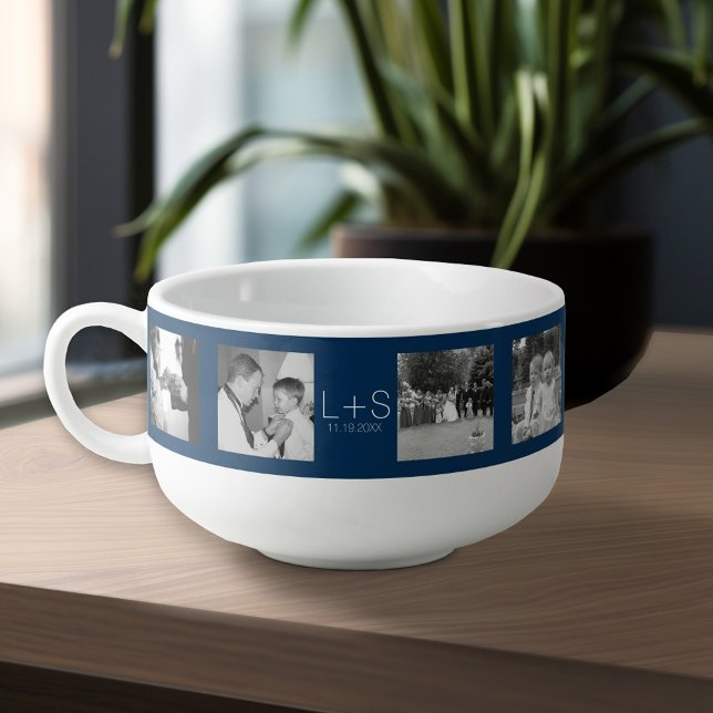 Create Your Own Wedding Photo Collage Monogram Soup Mug (Personalized dinner mug)