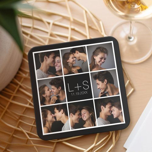 Create Your Own Wedding Photo Collage Monogram Square Paper Coaster