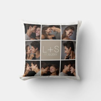 Create Your Own Wedding Photo Collage Monogram Throw Pillow by JustWeddings at Zazzle