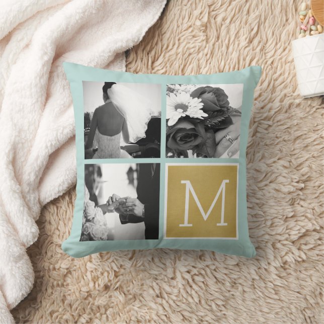 Create Your Own Wedding Photo Collage Monogram Throw Pillow (Blanket)