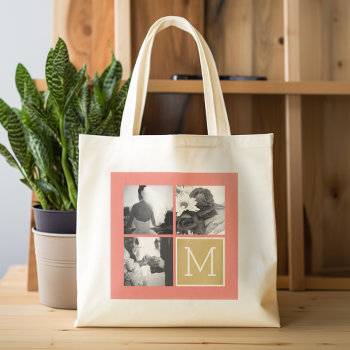 Create Your Own Wedding Photo Collage Monogram Tote Bag by JustWeddings at Zazzle