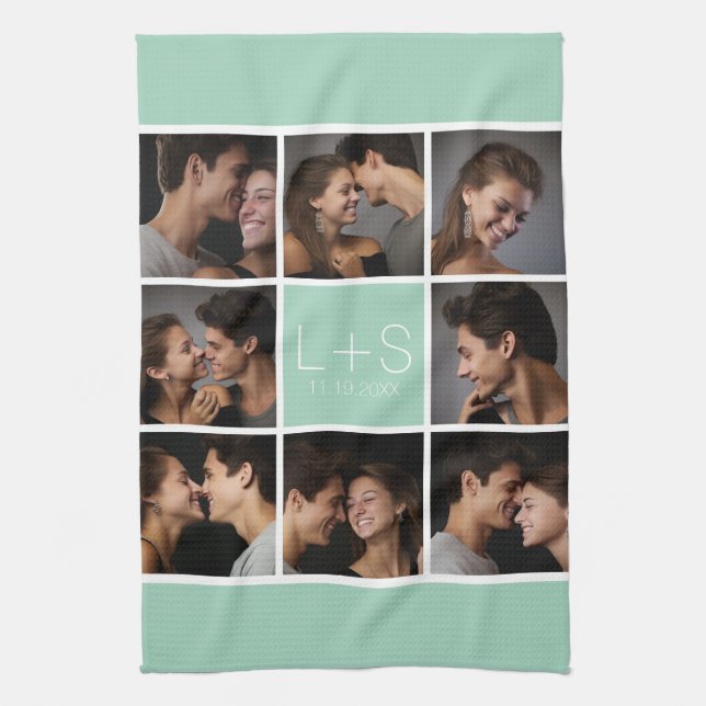 Create Your Own Wedding Photo Collage Monogram Towel (Vertical)