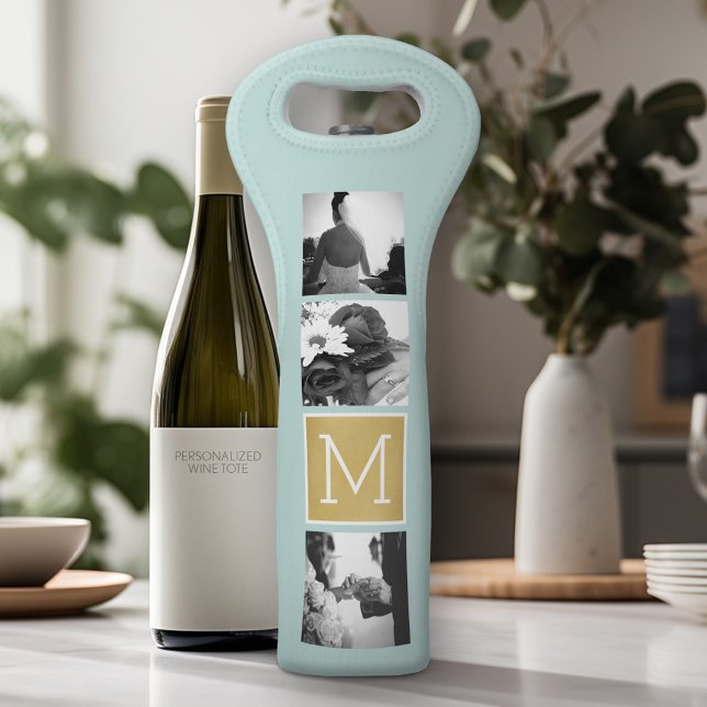 Create Your Own Wedding Photo Collage Monogram Wine Bag (Personalized Wine Tote - Add Your Monogram or Customize completely in the advanced design area)