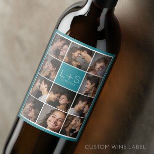 Create Your Own Wedding Photo Collage Monogram Wine Label