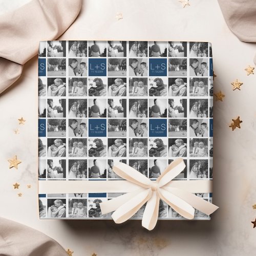 Create Your Own Wedding Photo Collage Monogram Wrapping Paper