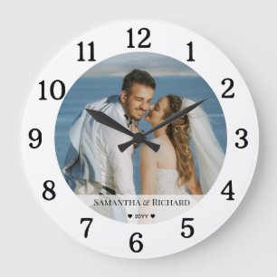 Create Your Own Wedding Photo Name Black And White Large Clock