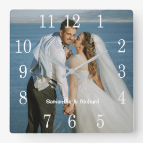 Create Your Own Wedding Photo Personalized Name Square Wall Clock