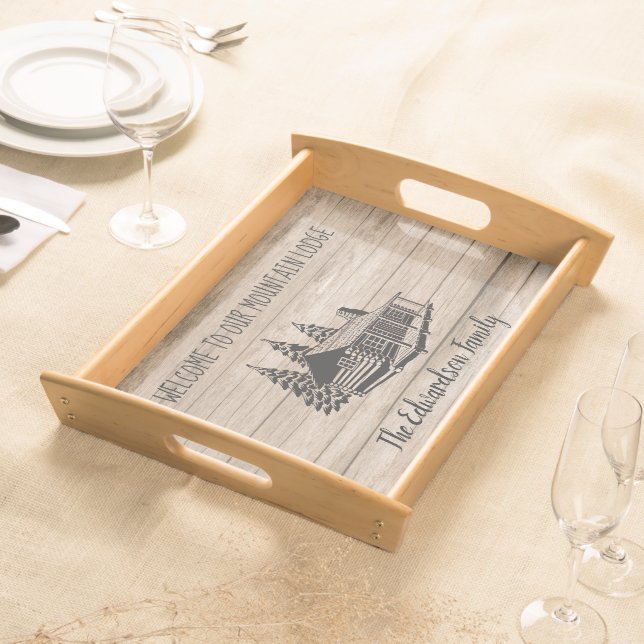 Create your own Welcome mountain family barn wood Serving Tray (Front)
