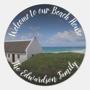 Create your own "welcome to beach house" family classic round sticker