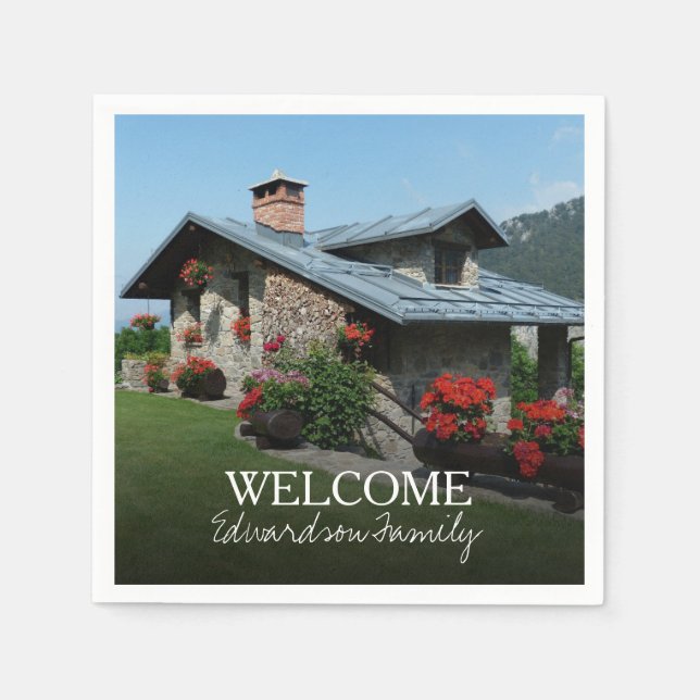 Create your own Welcome to our new home photo Napkins (Front)