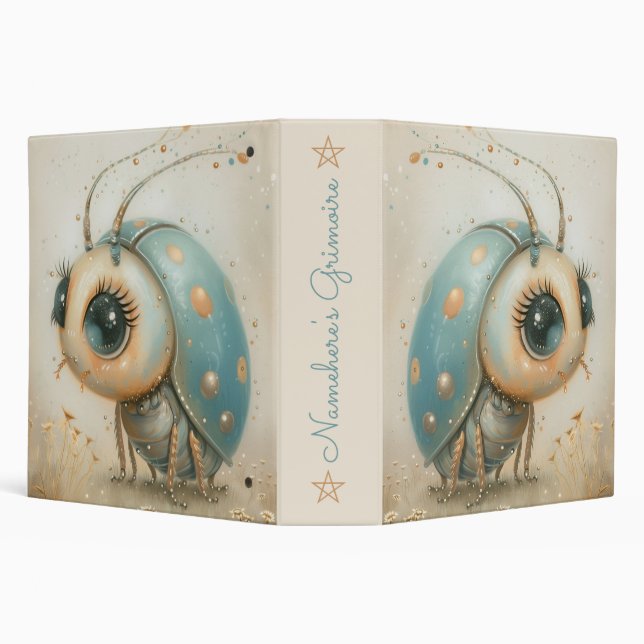 Create Your Own Whimsical Blue Ladybug Beetle 3 Ring Binder (Background)