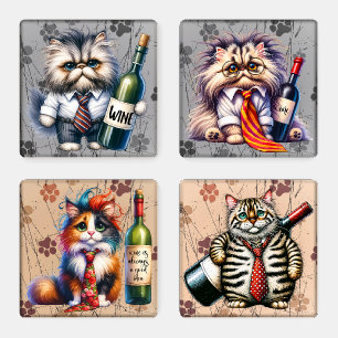 Create Your Own Whimsical Business Cats Wine Coaster Set