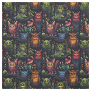 Create Your Own Whimsical Fantasy Cats Owls Fabric