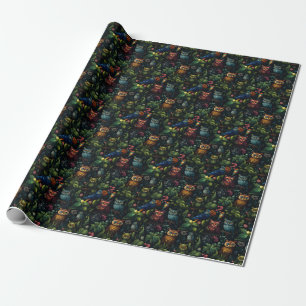Create Your Own Whimsical Fantasy Owls Tropical Wrapping Paper