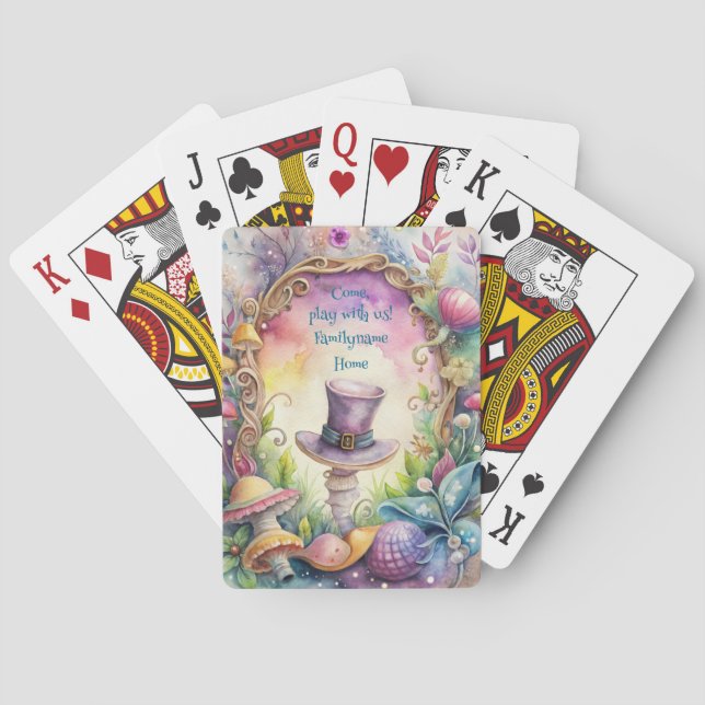 Create Your Own Whimsical Purple Top Hat Poker Cards (Back)