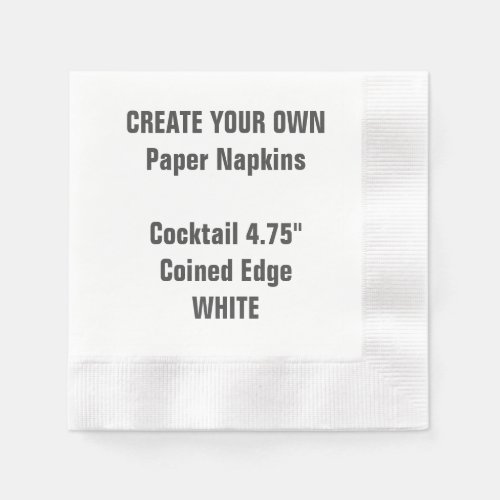 Create Your Own WHITE Coined Cocktail Paper Napkin