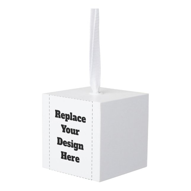 Create Your Own white  Cube Ornament (Back Angled)