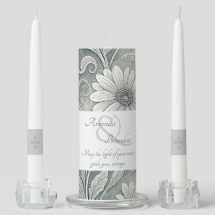 Create Your Own White Daisies Vintage Flowers Unity Candle Set