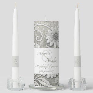 Create Your Own White Daisies Vintage Stone Floral Unity Candle Set