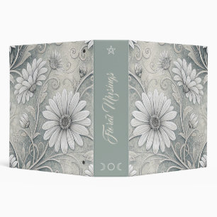 Create Your Own White Daisy Green Vintage Flowers 3 Ring Binder