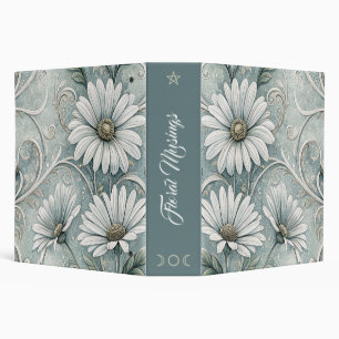 Create Your Own White Daisy Teal Vintage Floral 3 Ring Binder