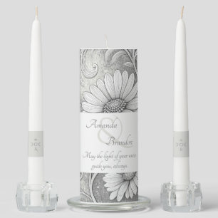 Create Your Own White Daisy Vintage Floral Stone Unity Candle Set