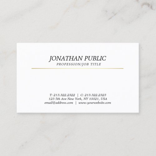 Create Your Own White Gold Modern Simple Plain Business Card