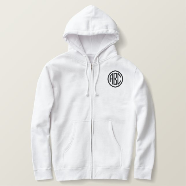 White Men's Embroidered Basic Zip Hoodie (Design Front)