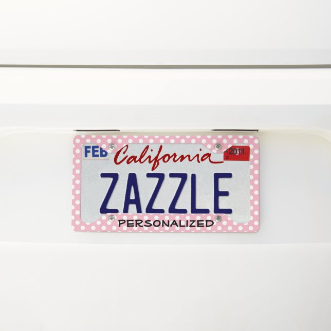 Create Your Own White Polka Dot Personalized License Plate Frame (On Car)