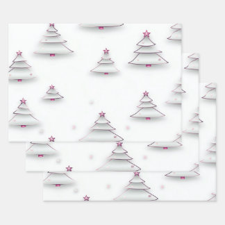 Create Your Own White Winter Trees with Stars Wrapping Paper Sheets