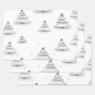 Create Your Own White Winter Trees with Stars Wrapping Paper Sheets