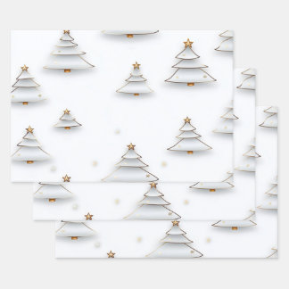 Create Your Own White Winter Trees with Stars Wrapping Paper Sheets