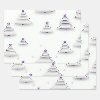 Create Your Own White Winter Trees with Stars Wrapping Paper Sheets