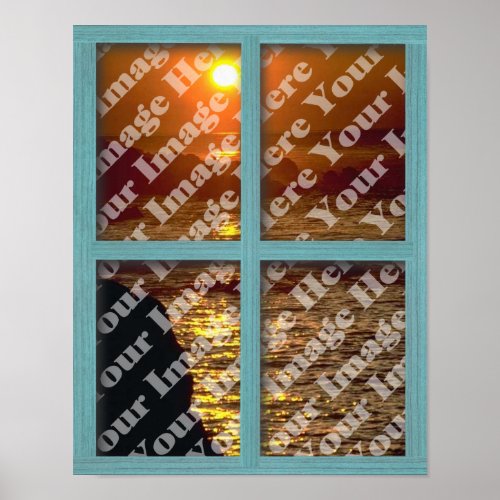 Create Your Own Window With Green Wooden Frame Poster