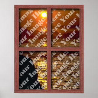 Create Your Own Window With Red Wooden Frame Poster