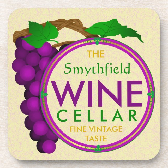 Create Your Own Wine Cellar Grapes Personalized Beverage Coaster (Front)