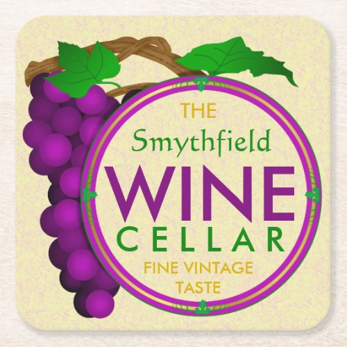 Create Your Own Wine Cellar Grapes Personalized Square Paper Coaster