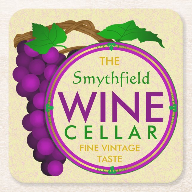 Create Your Own Wine Cellar Grapes Personalized Square Paper Coaster (Front)