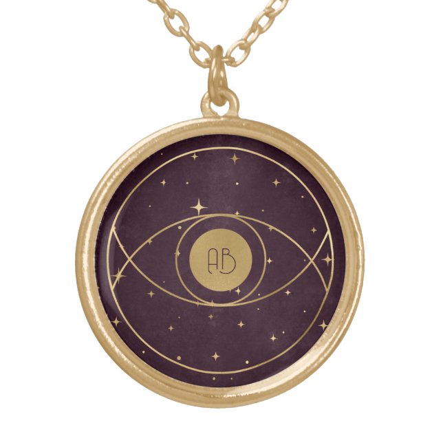 Create Your Own Wine & Gold Celestial Magical Eye Plated Necklace (Front)