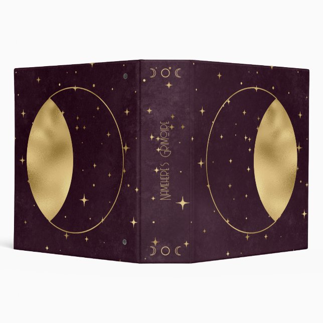 Create Your Own Wine & Gold Celestial Moon 3 Ring Binder (Background)
