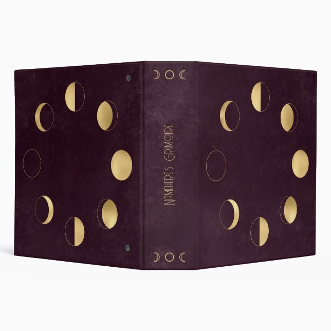 Create Your Own Wine & Gold Celestial Moon Phases 3 Ring Binder (Background)