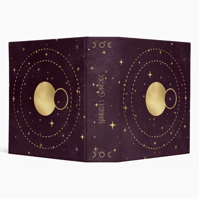 Create Your Own Wine & Gold Celestial Planets 3 Ring Binder (Background)