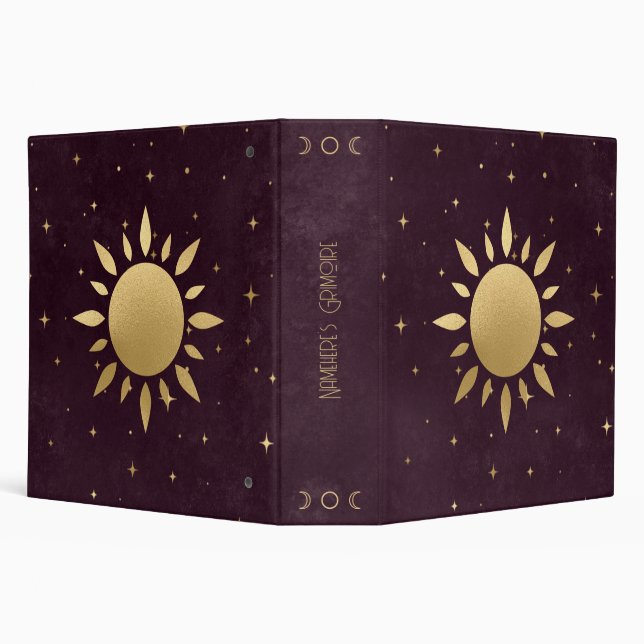Create Your Own Wine & Gold Celestial Sun Burst 3 Ring Binder (Background)