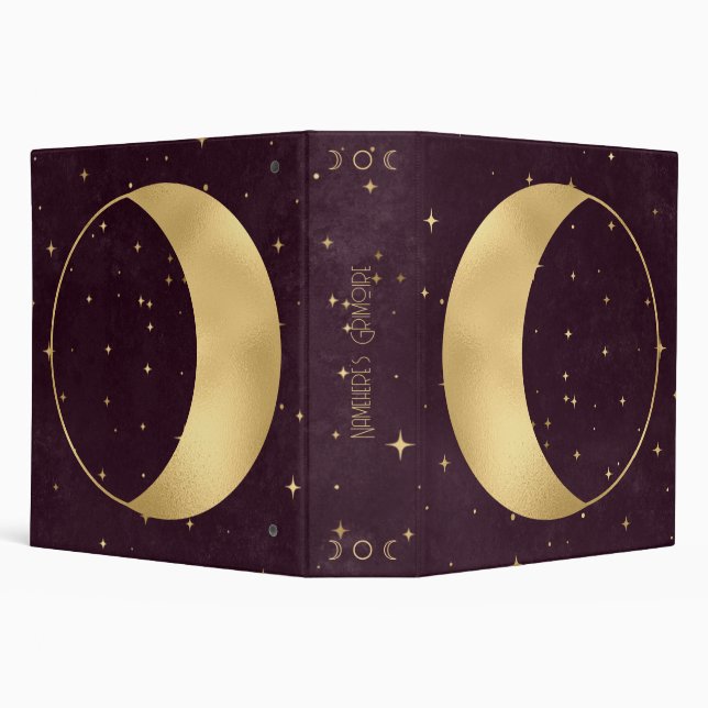 Create Your Own Wine & Gold Crescent Full Moon 3 Ring Binder (Background)